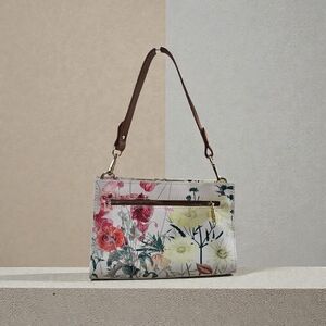 Valentina Floral Print Shoulder/Crossbody Bag with Brown /Dark Tan Strap